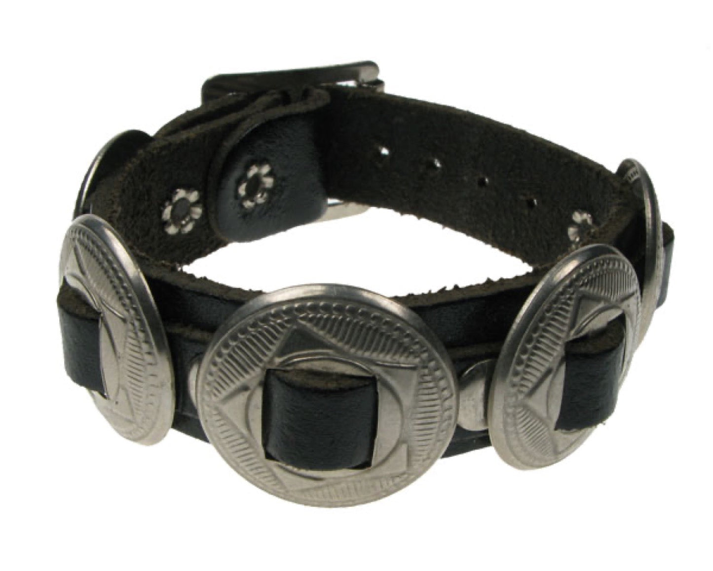 WB474 1 ROW CONCHO Leather Wristband - Black