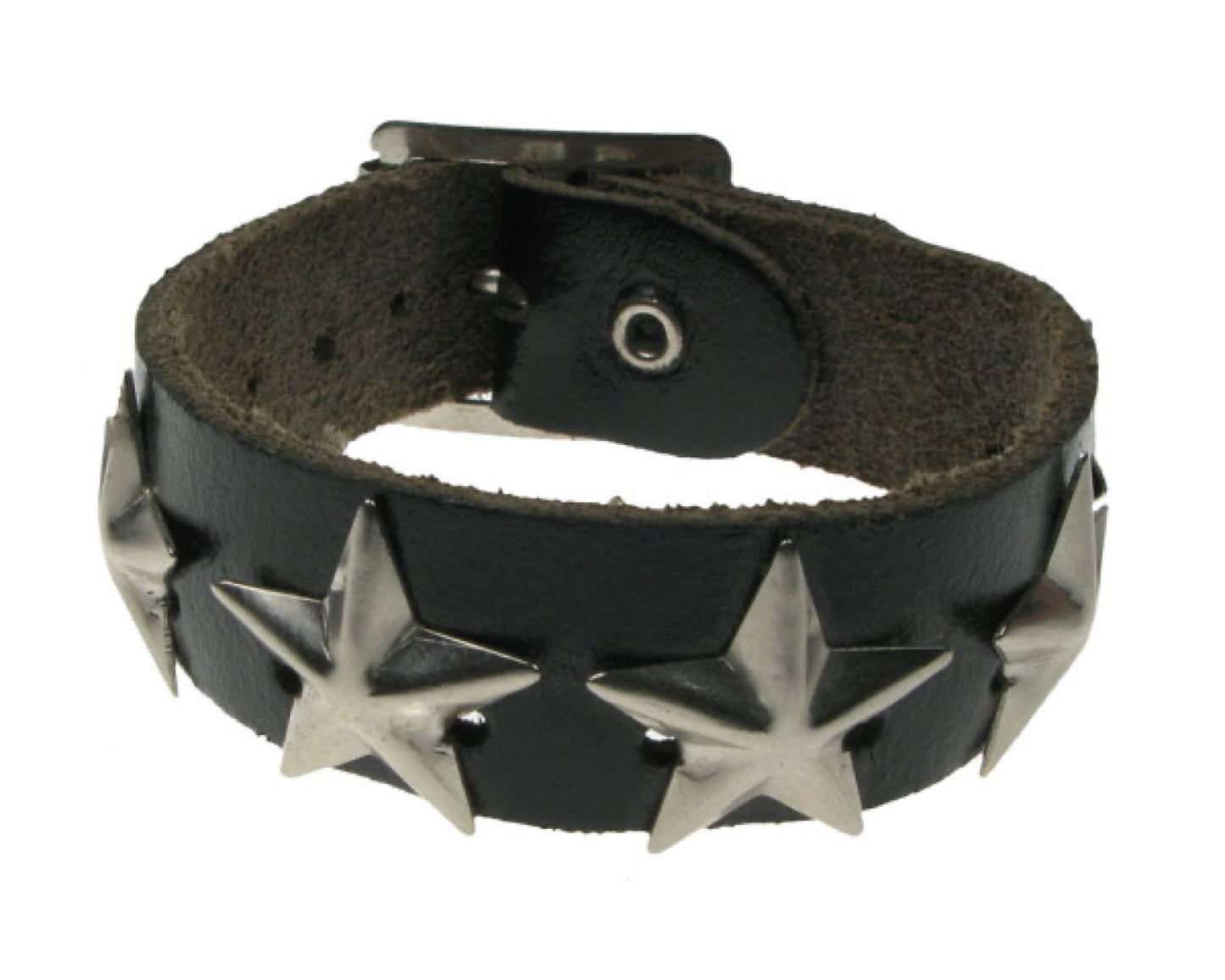 WB475 1 ROW STAR Leather Wristband - Black
