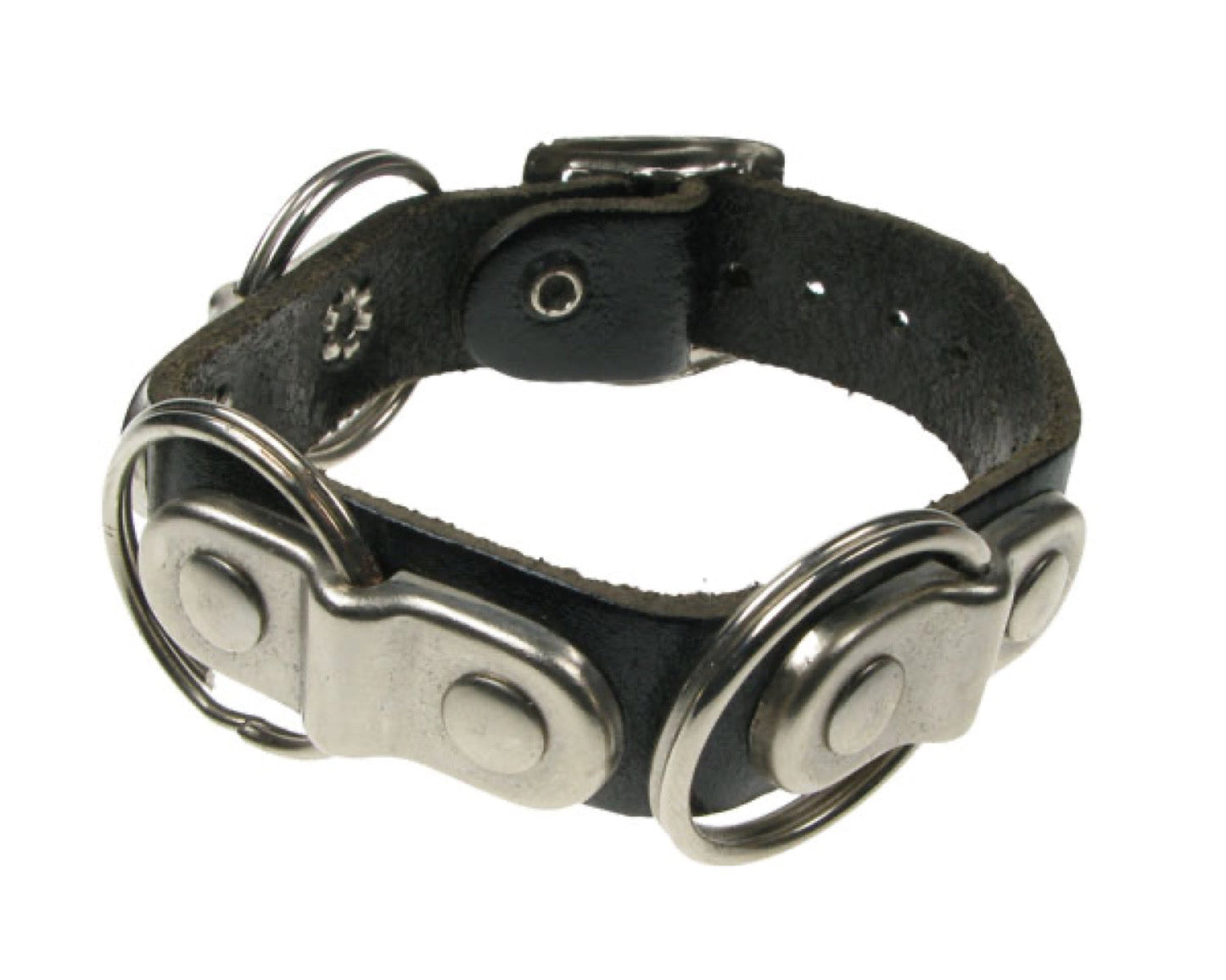 WB481 1 ROW RING HOLDER FITTING Leather Wristband - BLACK
