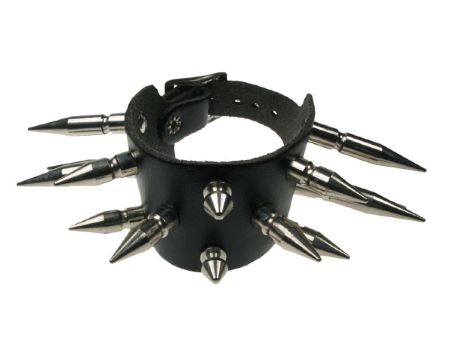 WB484 2 ROW WIDTH, Small, Medium and Large SPIKE ASSORTED Leather Wristband - Black