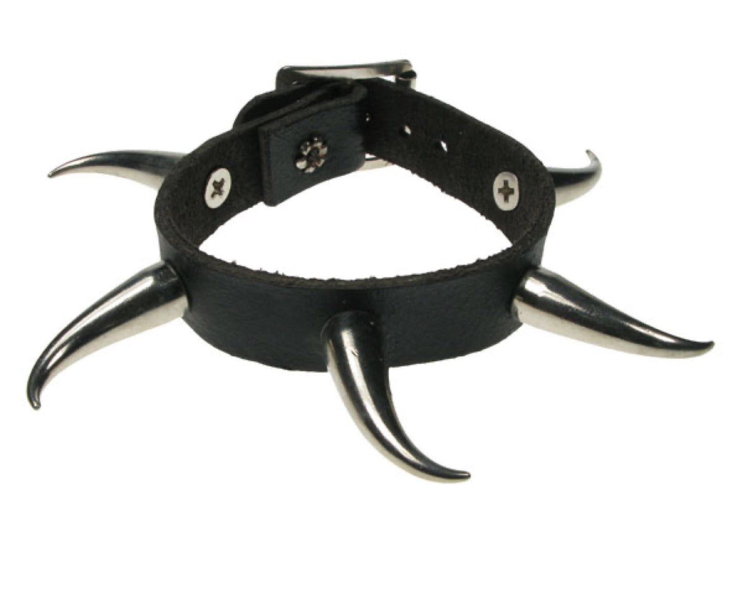 WB494 1 ROW MEDIUM TUSK Leather Wristband - Black