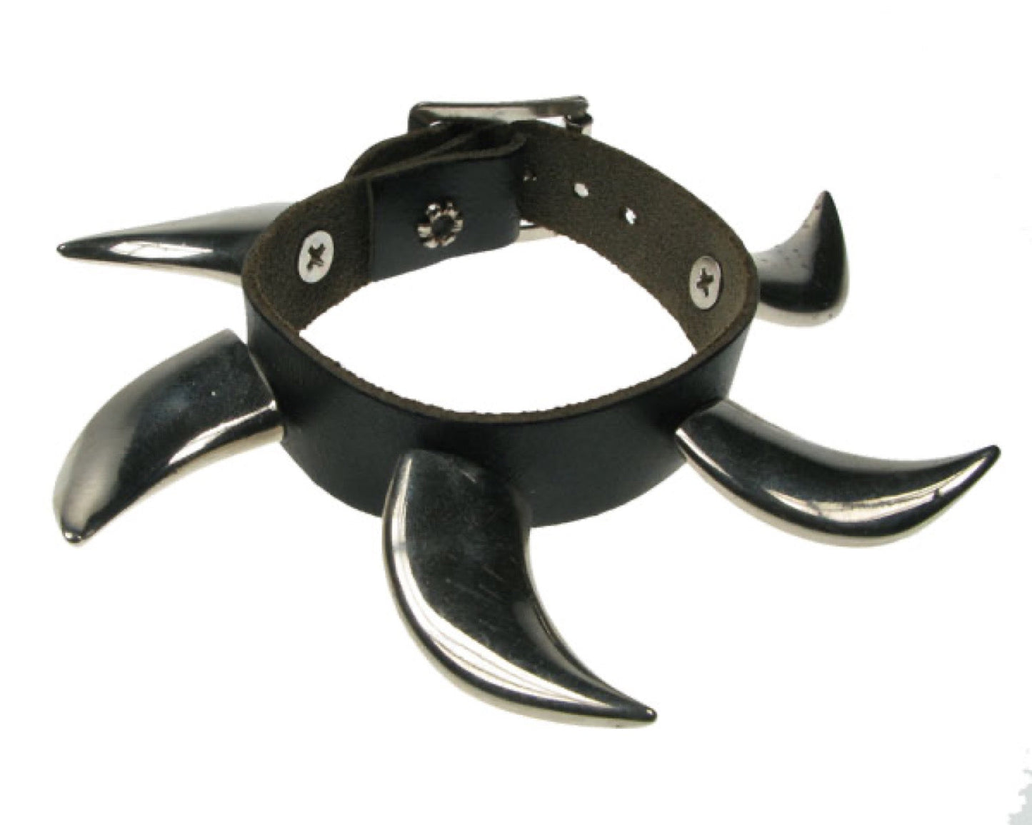 WB496 1 ROW SABER TOOTH Leather Wristband - Black