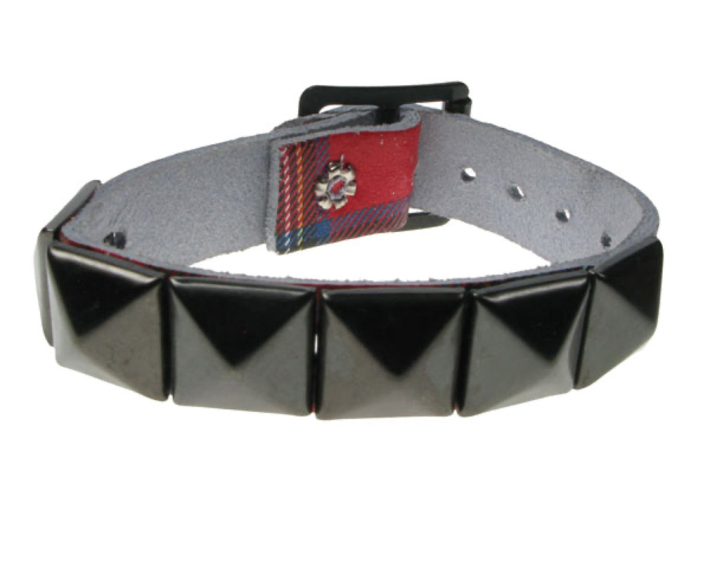 WB519 1 ROW Black Pyramid on TARTAN Leather Wristband - Tartan
