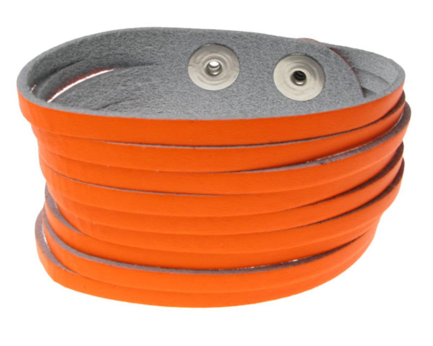 WB526 2 Row width F. ORANGE W/ CUTS IN MIDDLE Leather Wristband (Buttoned) - F.ORANGE