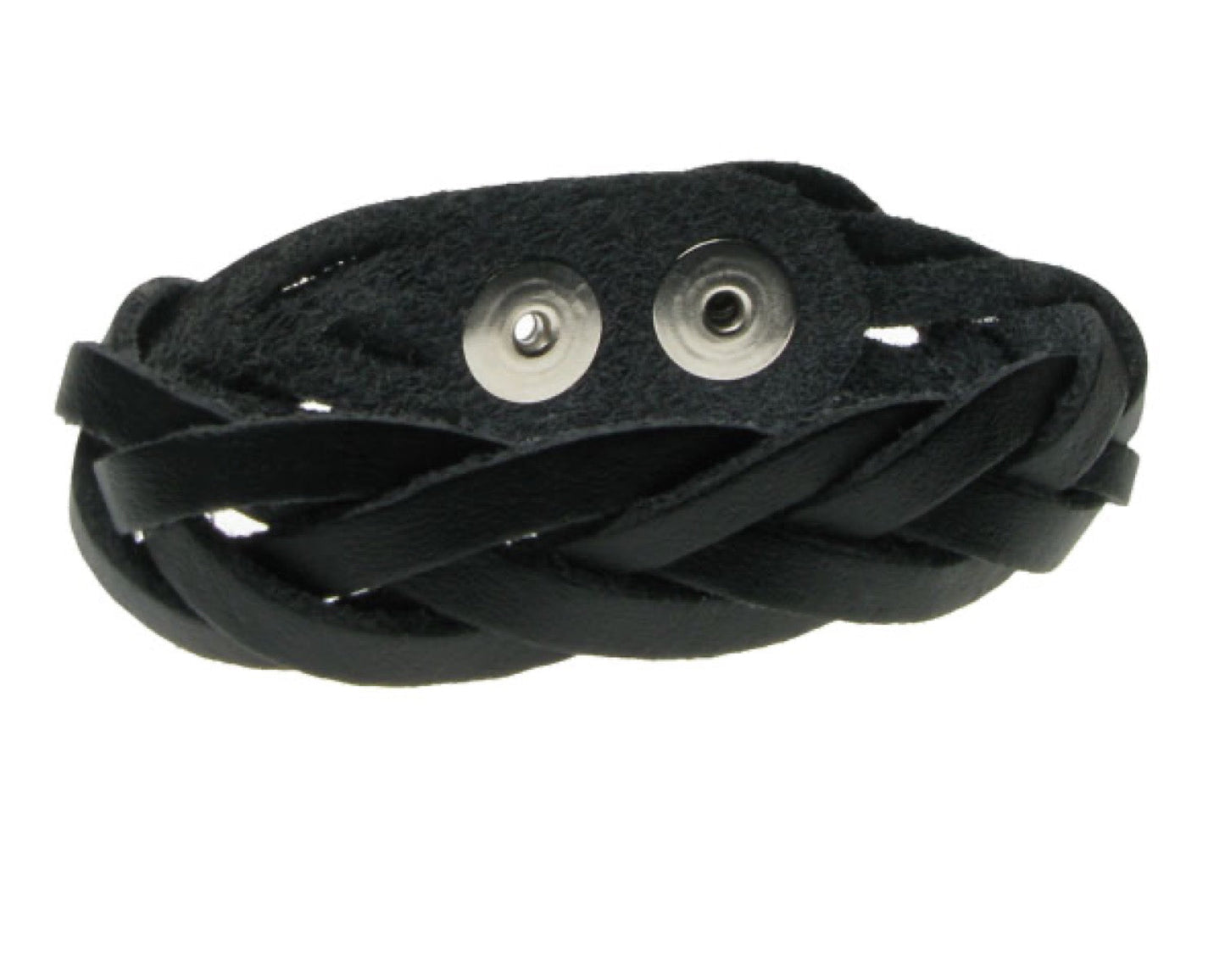 WB537 BLACK WEAVED Leather Wristband (Buttoned) - BLACK