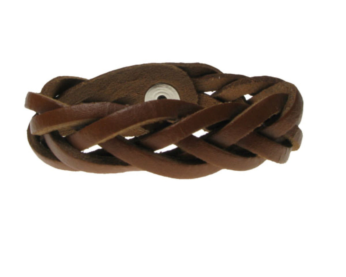 WB538 BROWN WEAVED Leather Wristband (Buttoned) - BROWN
