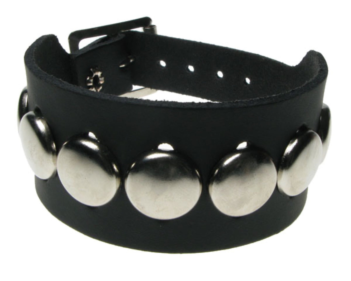 WB553 2 ROW WIDTH, 1 ROW CIRCLE FITTING Leather Wristband - BLACK