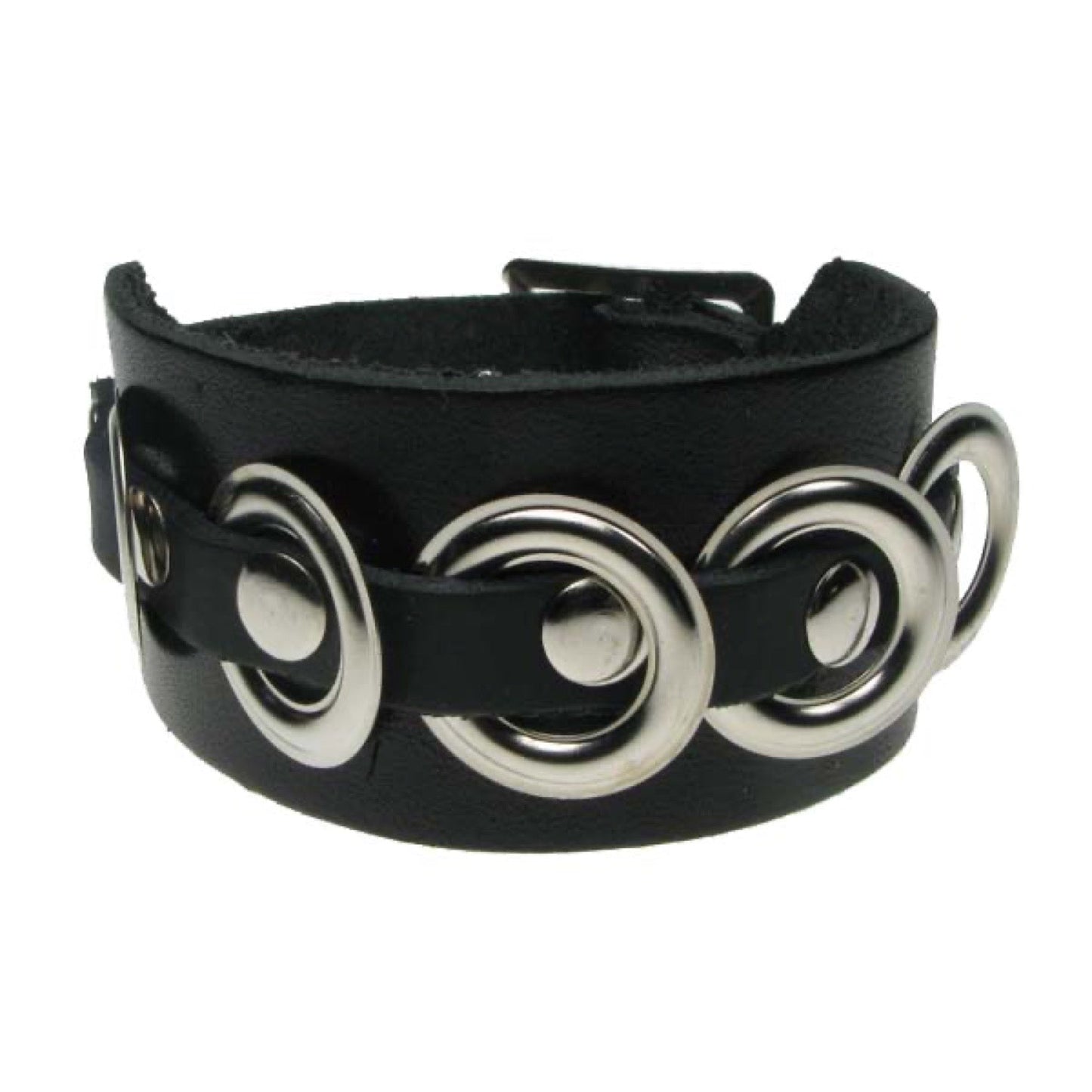 WB566 2 Row Width Riveted strip & half eyelet - BLACK Leather Wristband