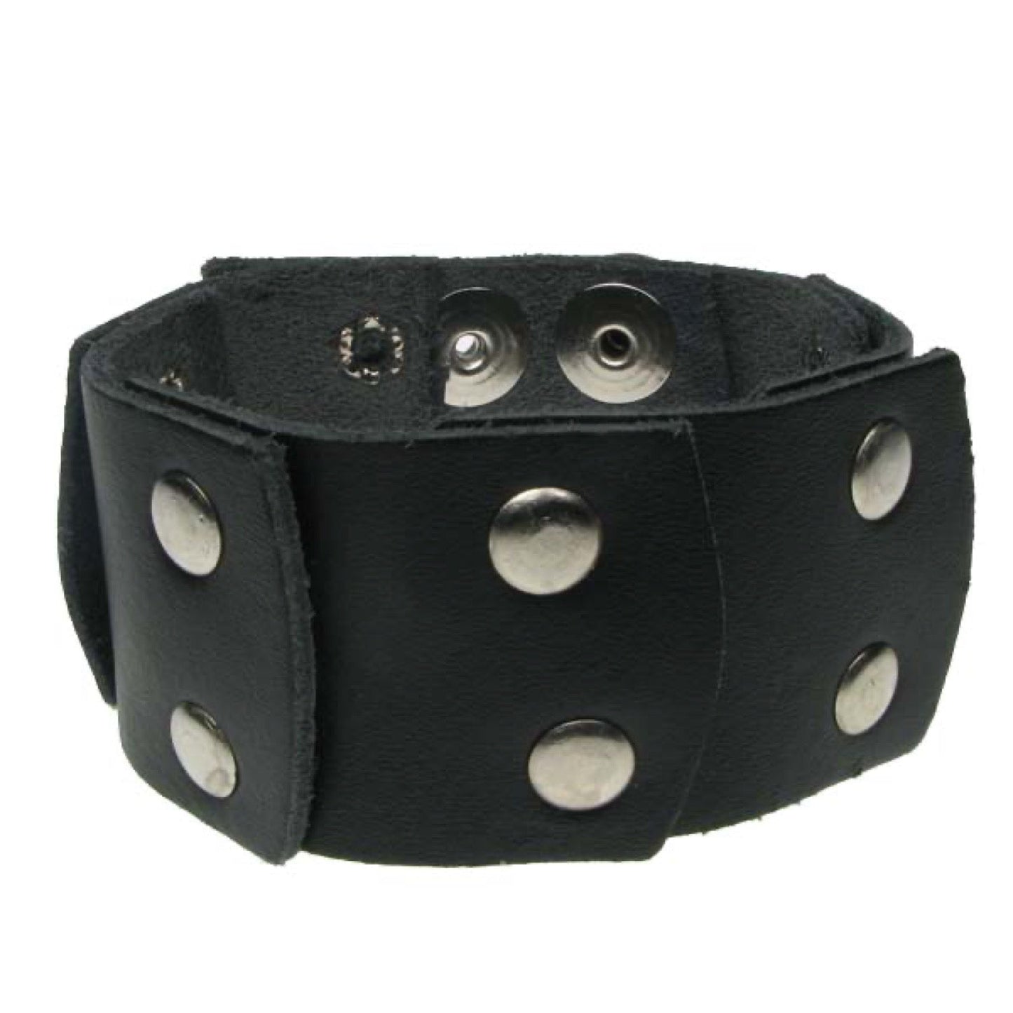 WB574 2 Row riveted patches (Buttoned) Leather Wristband