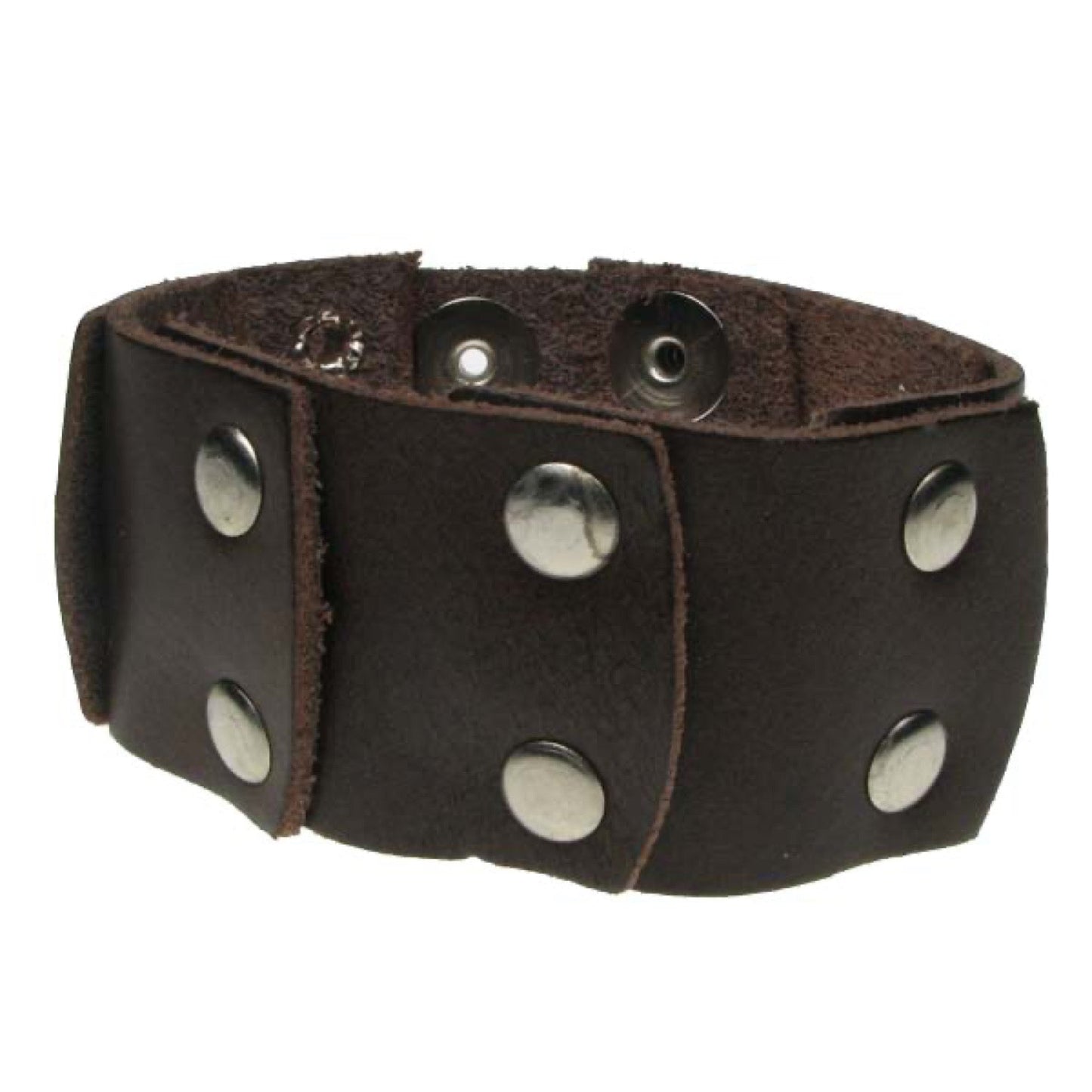 WB575 2 Row riveted patches (Buttoned) Leather Wristband