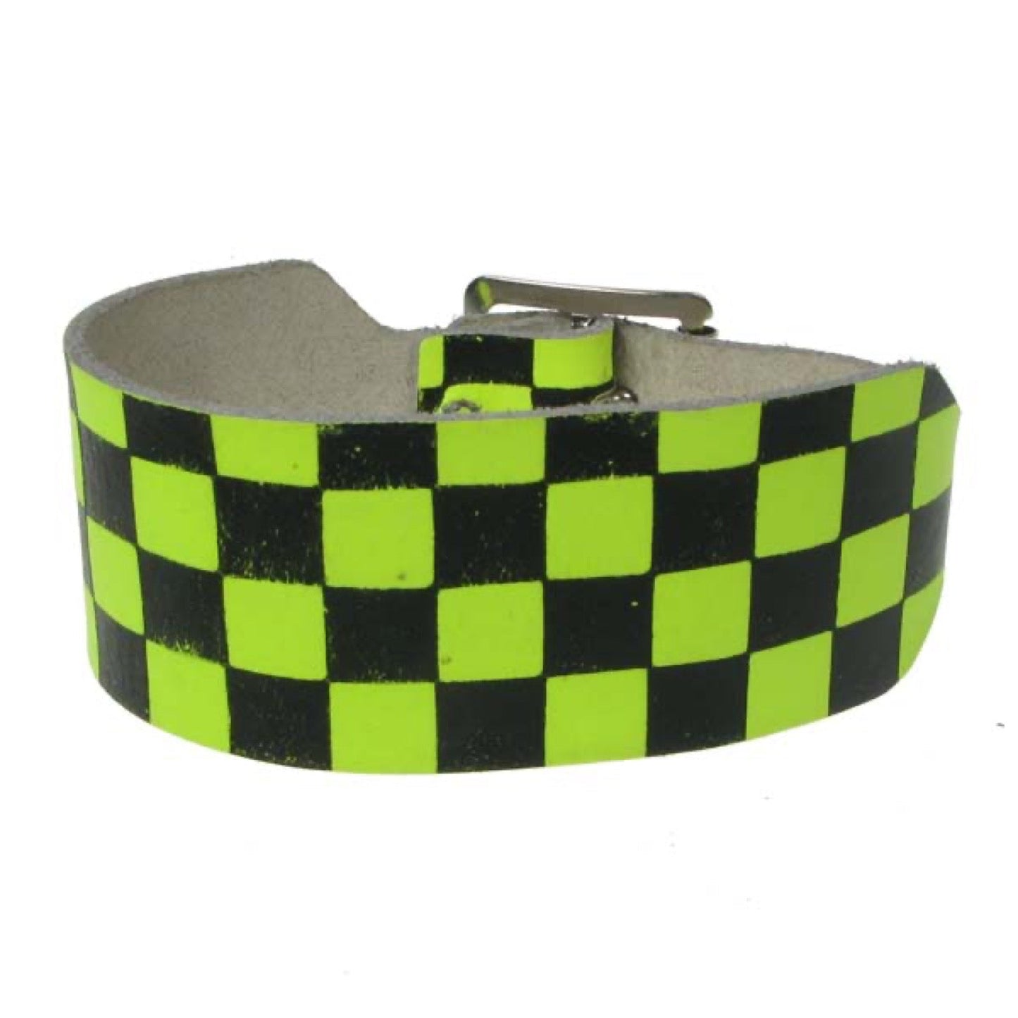 WB588 2 row checkered print yellow and black Leather Wristband - F.Yellow