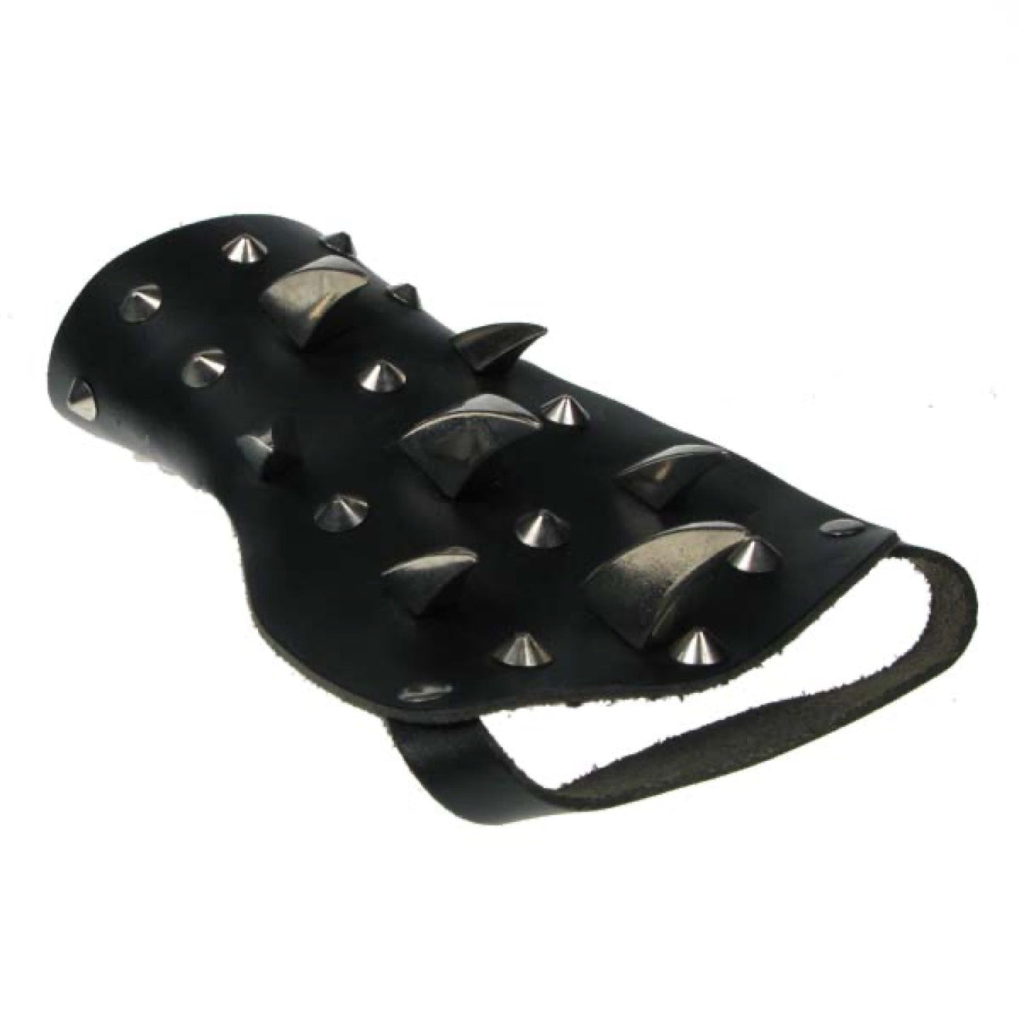 WB589 small gauntlet with conical and saber tooth and claw Leather Wristband - Black