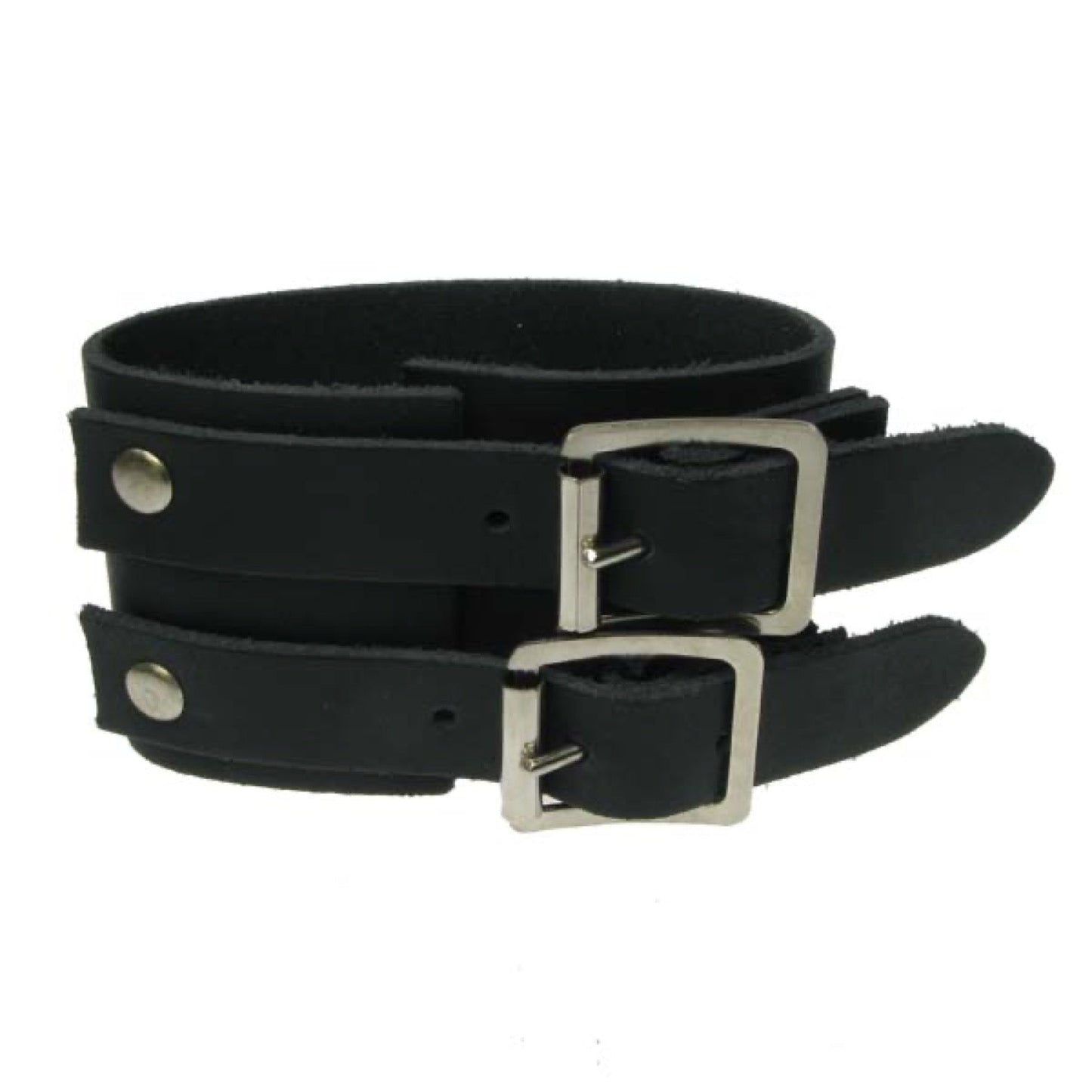 WB600 3 row plain wristband connected by two straps Leather Wristband - Black