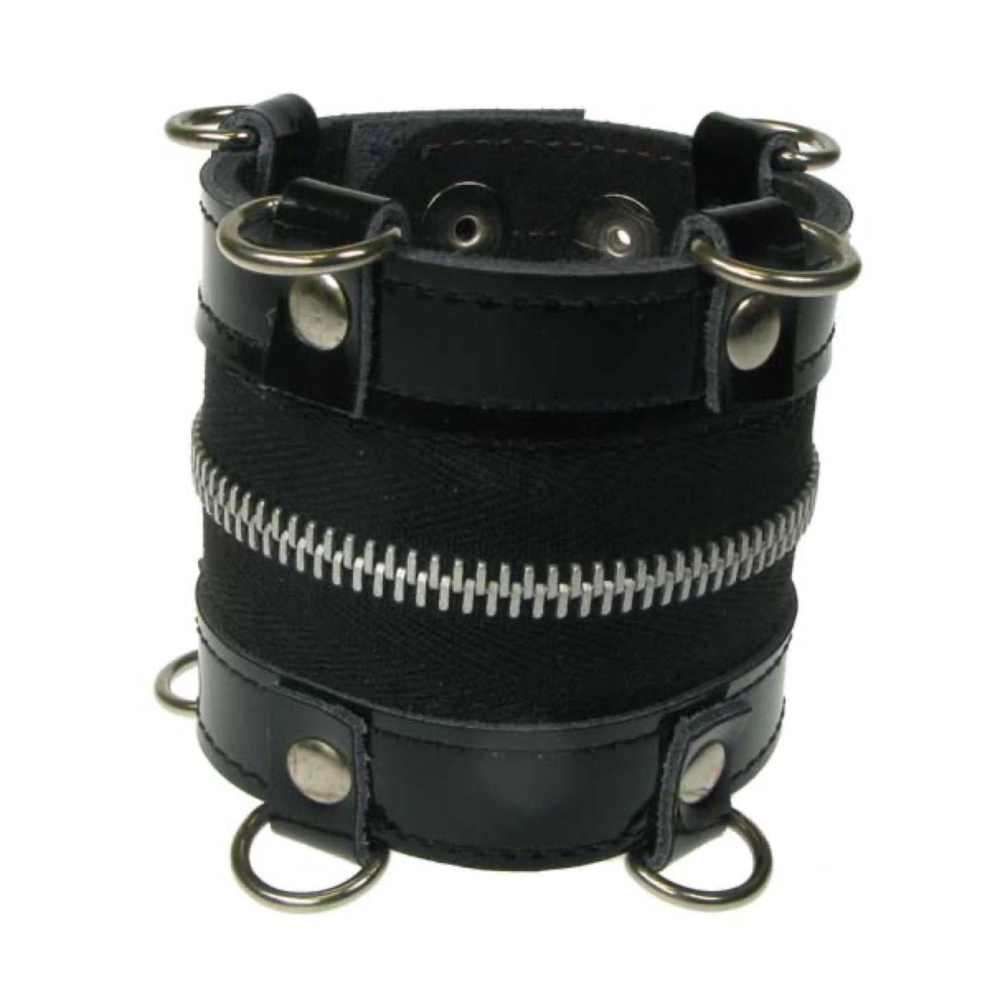 WB604 wristband with d rings and zip Leather Wristband