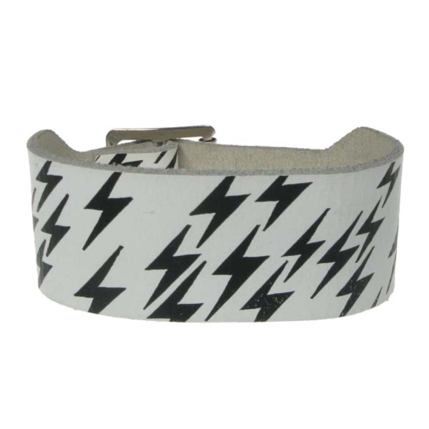 WB610 2 row lightning print Leather Wristband - White