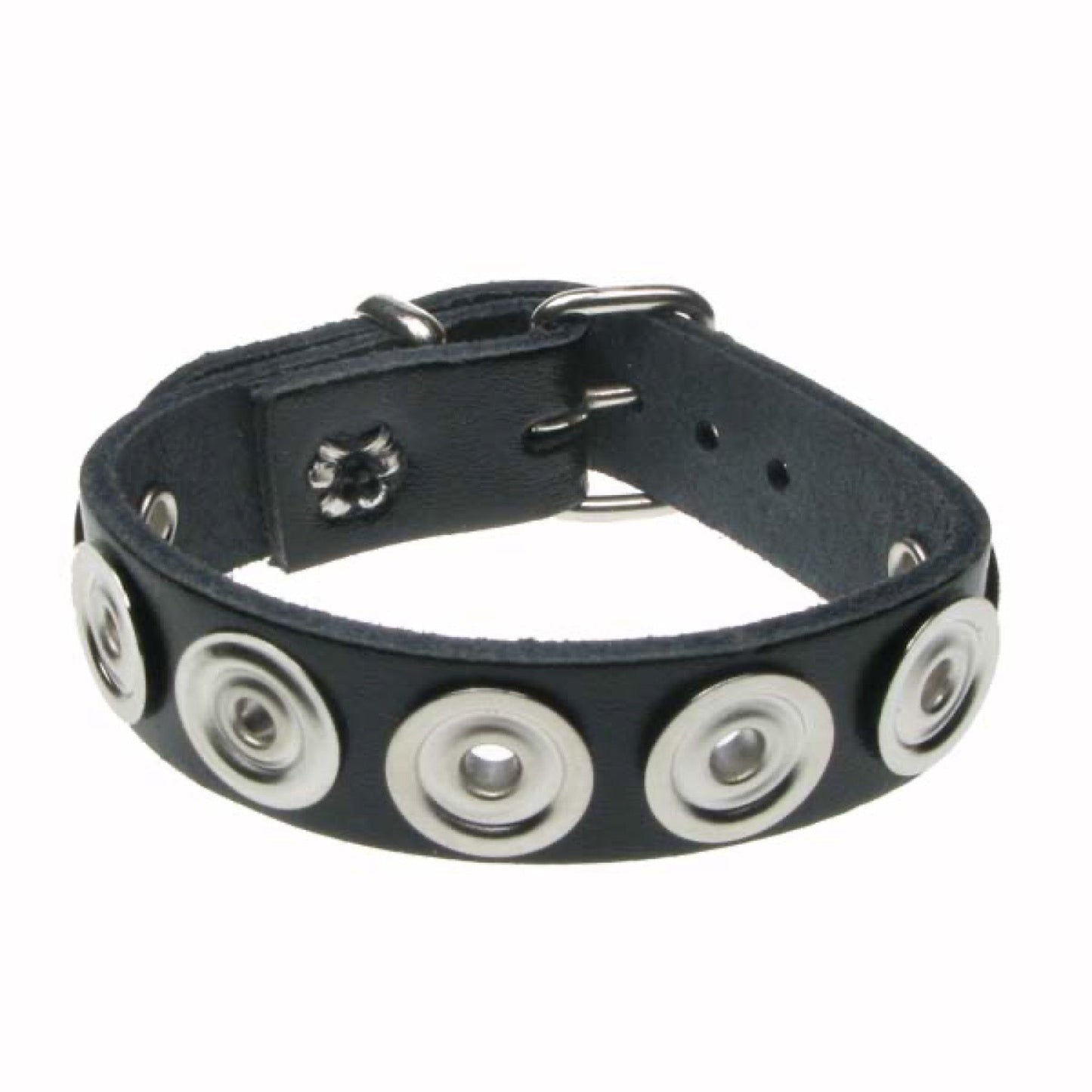 WB626 1 Row Back Button Fitting Leather Wristband - Black