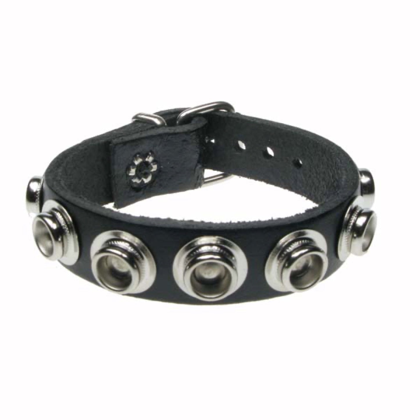 WB630 1 Row Internal Pop Button Fitting Leather Wristband - Black