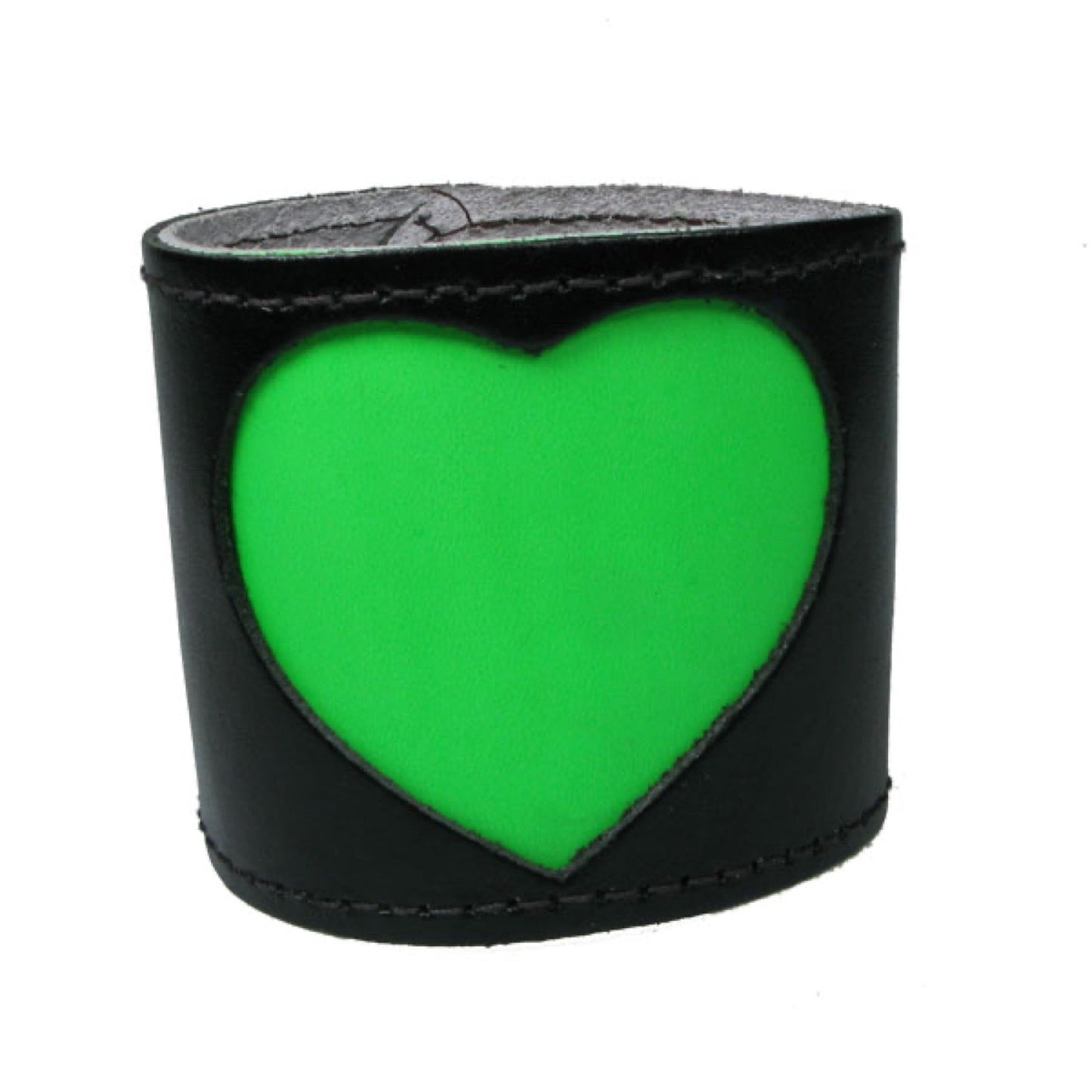 WB653 4 Row width Fluorescent Green Heart, Buttoned - BLACK GREEN Leather Wristband