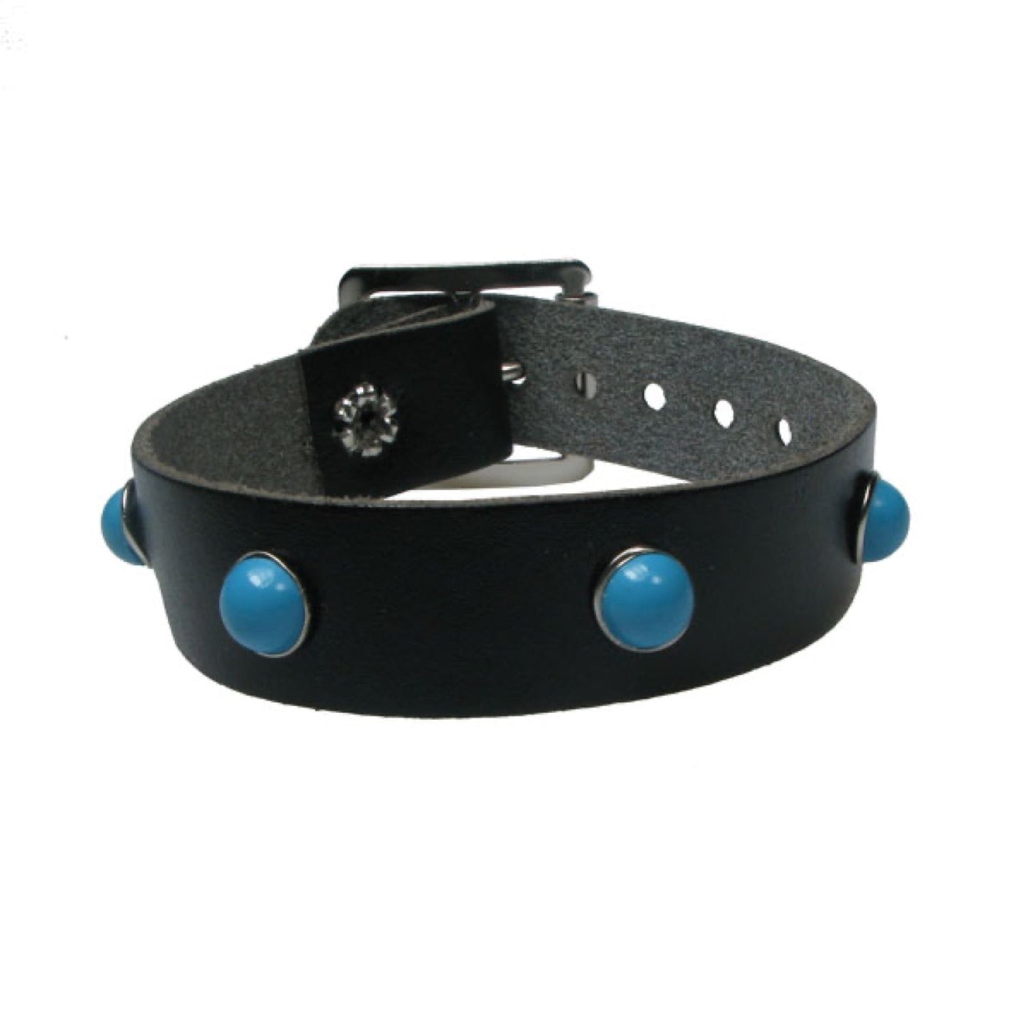 WB675 1 Row Aqua Fitting - Black Leather Wristband