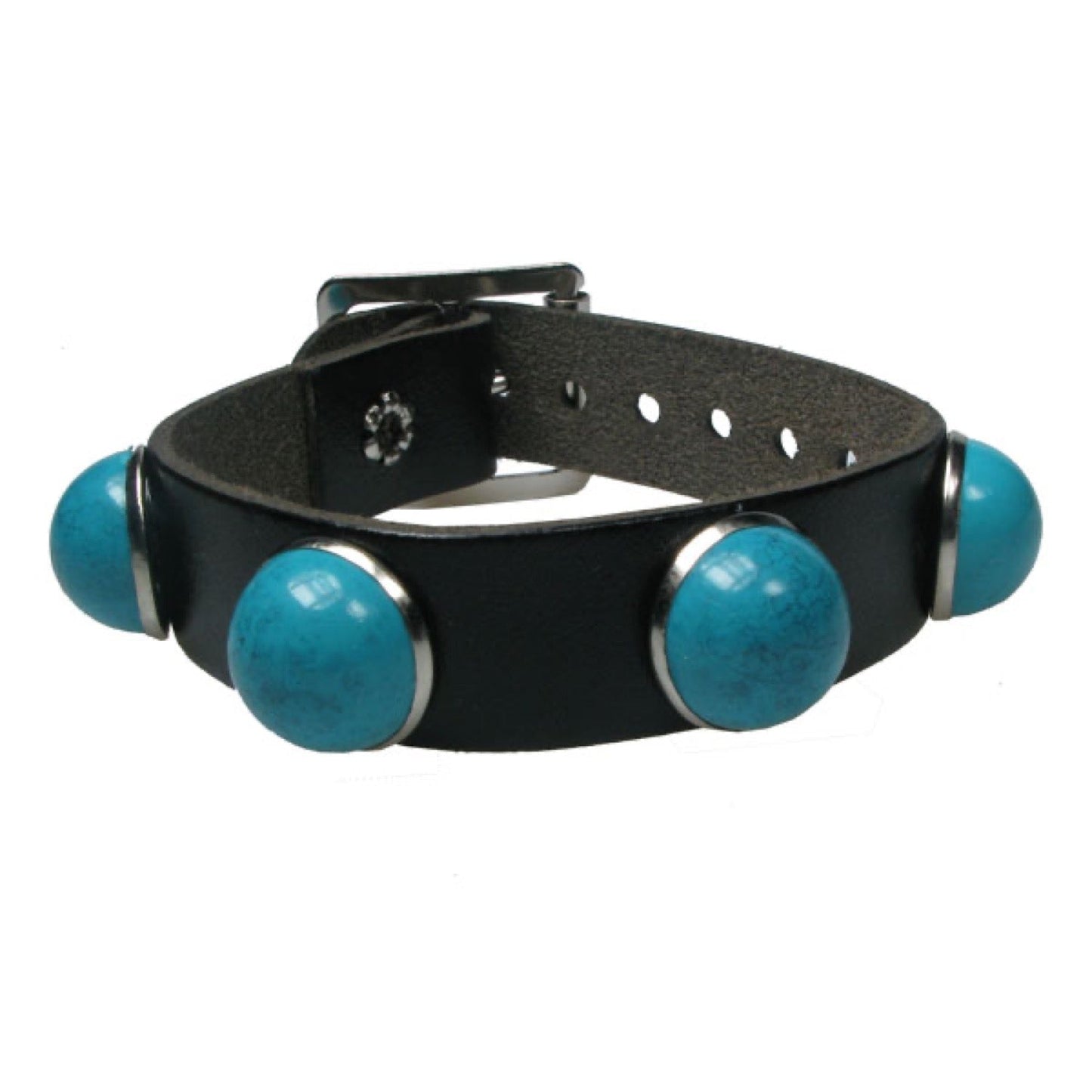 WB676 1 Row Large Aqua Fitting - Black Leather Wristband