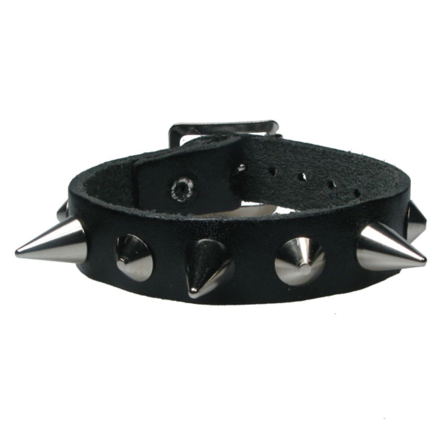 WB678 1 Row Conical and Small Cone - Black Leather Wristband