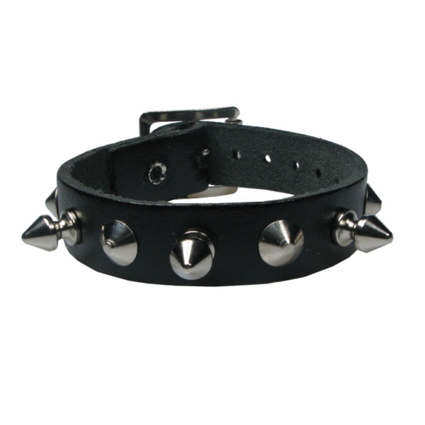 WB681 1 Row Conical and Small Spike - Black Leather Wristband