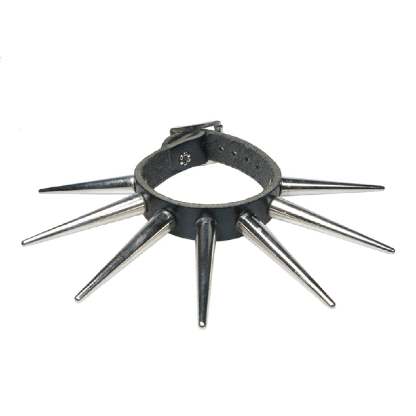 WB689 1 ROW LARGE CONE SPIKE Leather Wristband - Black Leather Wristband