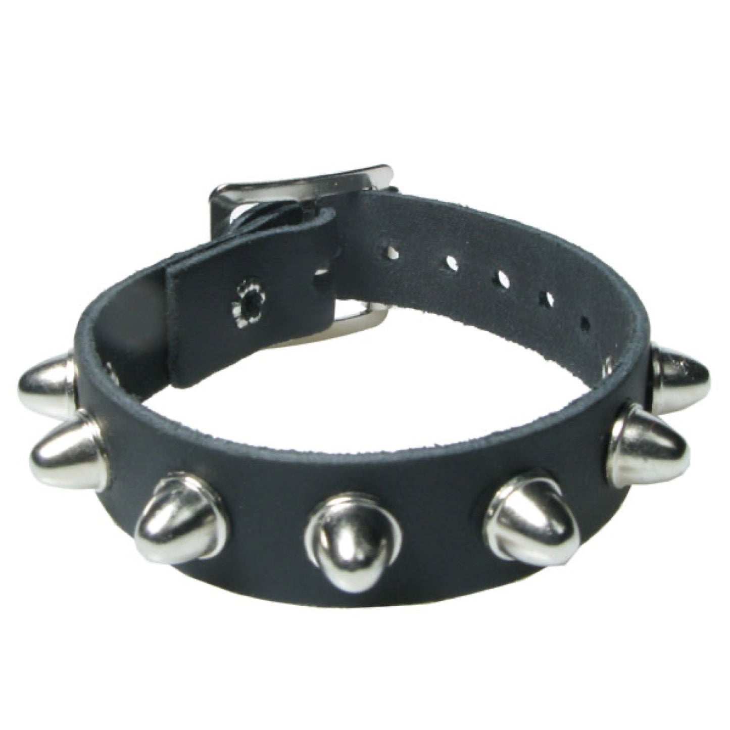 WB697 1 Row Small Dome Conical with lip - Black Leather Wristband
