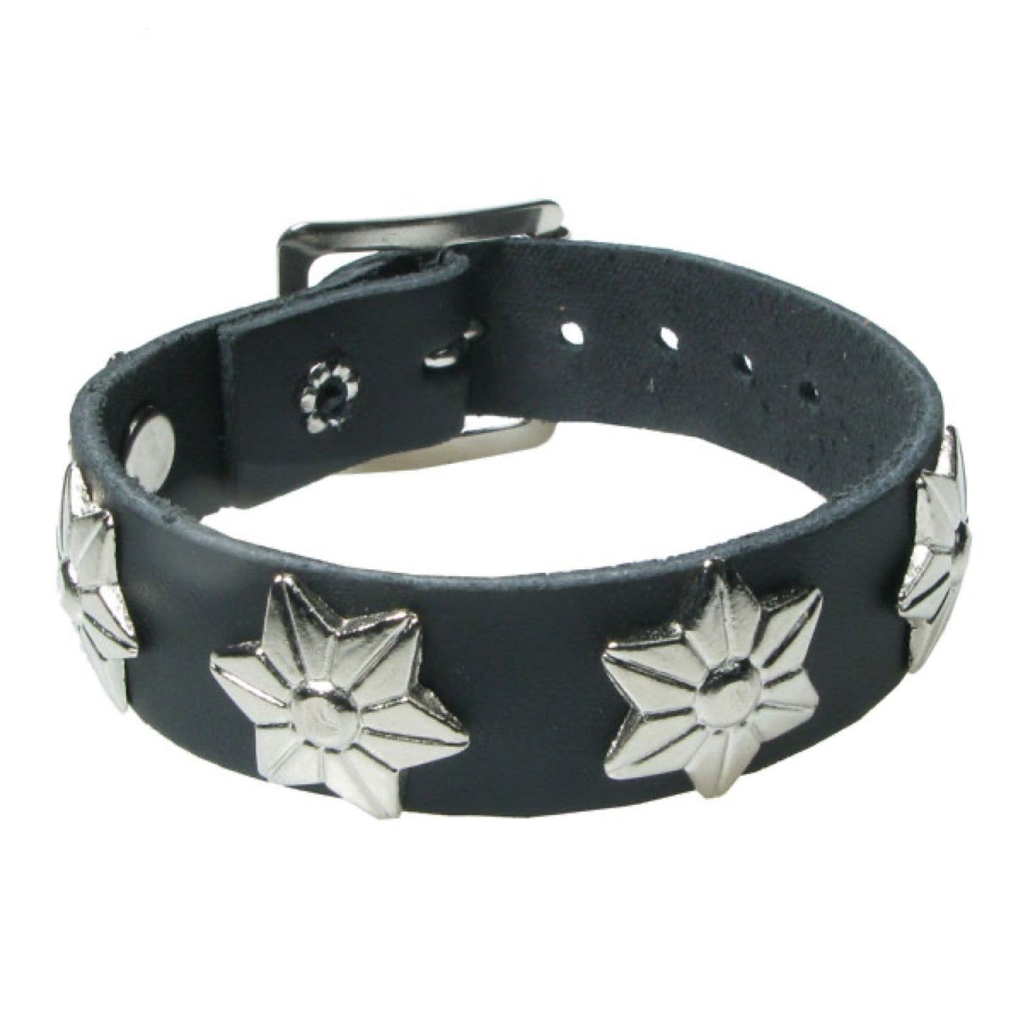 WB700 1 Row 6 Point Lines Star Mtal fitting Leather Wristband