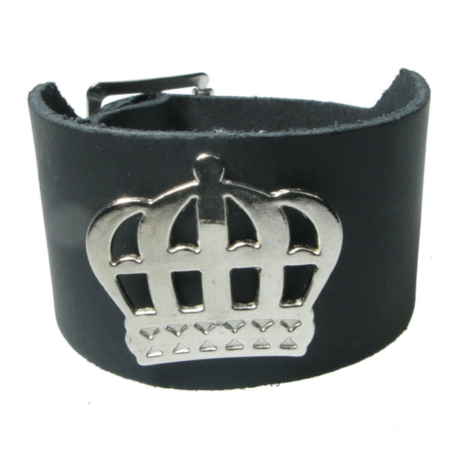 WB702 2 Row width Crown fitting wristband - Black Leather Wristband