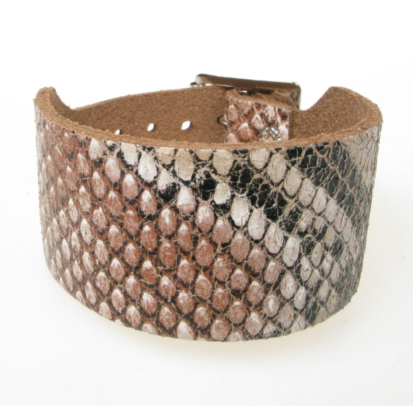 WB745 2 Row Brown Snakeskin Leather Wristband