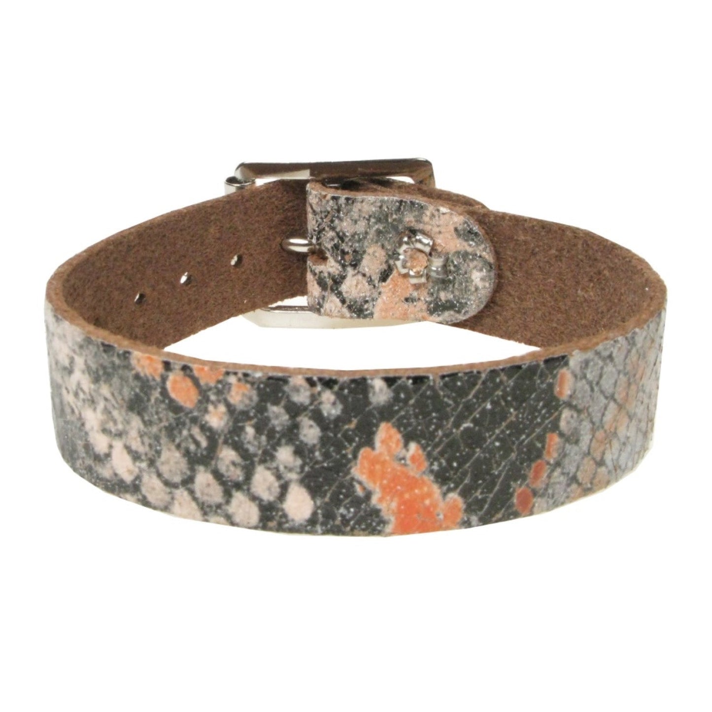 WB746 1 Row Orange Snakeskin Leather Wristband