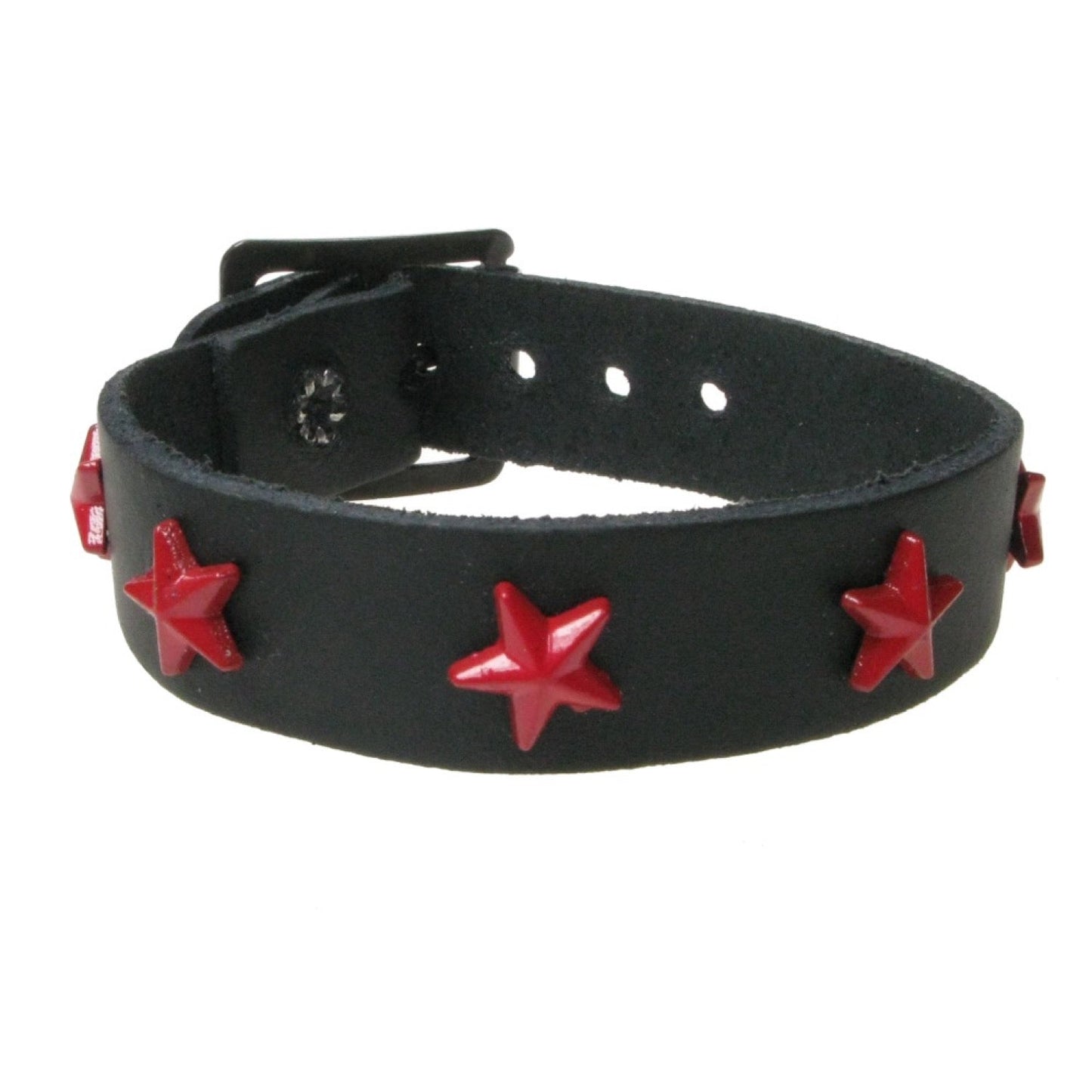WB757 1 ROW STAR FITTING RED - BLACK Leather Wristband