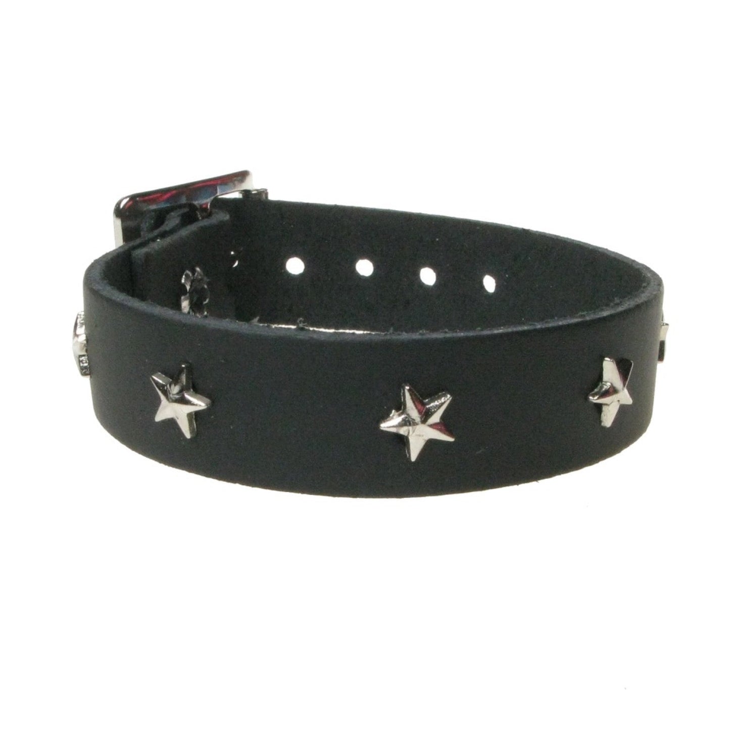 WB761 1 ROW SMALL STAR FITTING SILVER - BLACK Leather Wristband