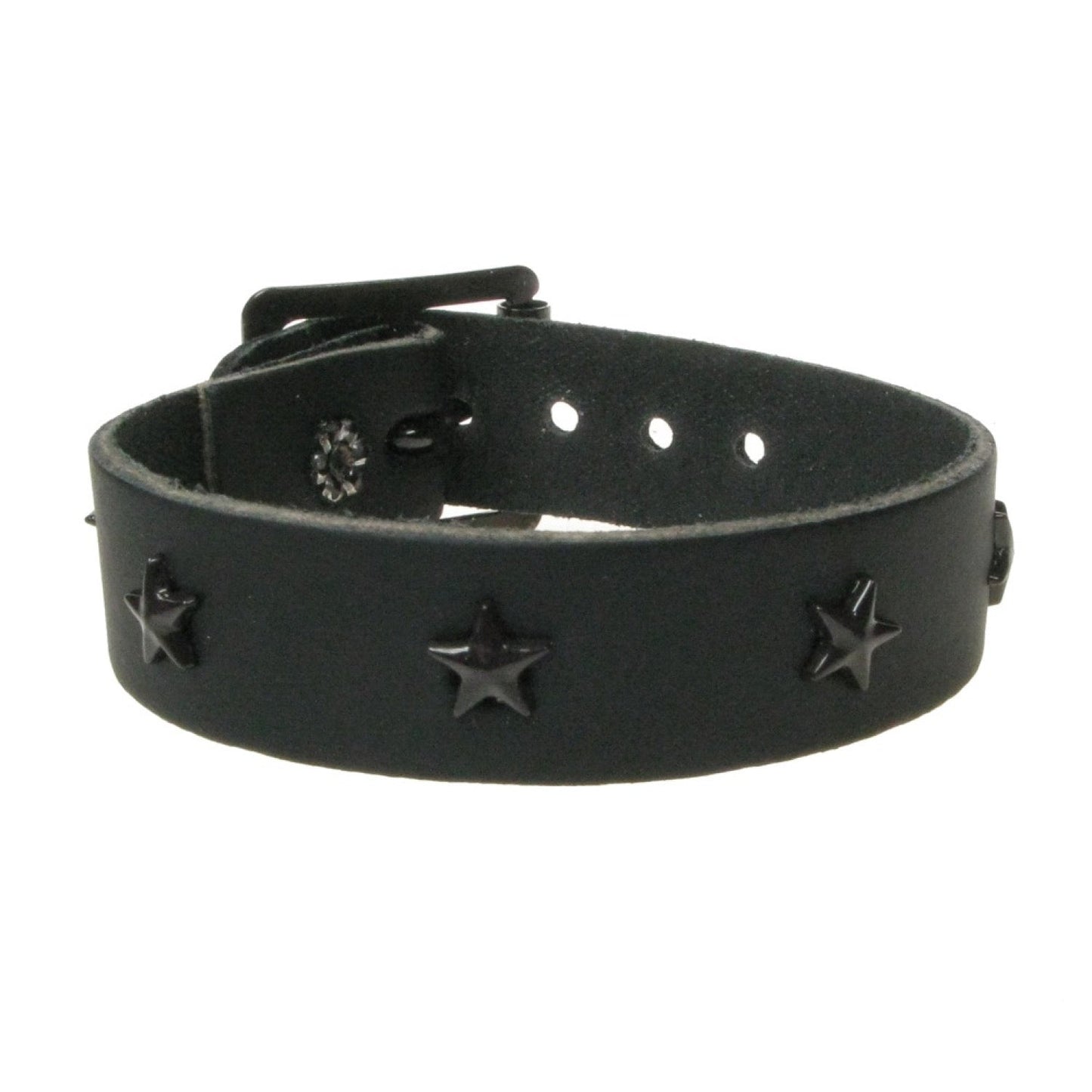WB762 1 ROW SMALL STAR FITTING - BLACK Leather Wristband