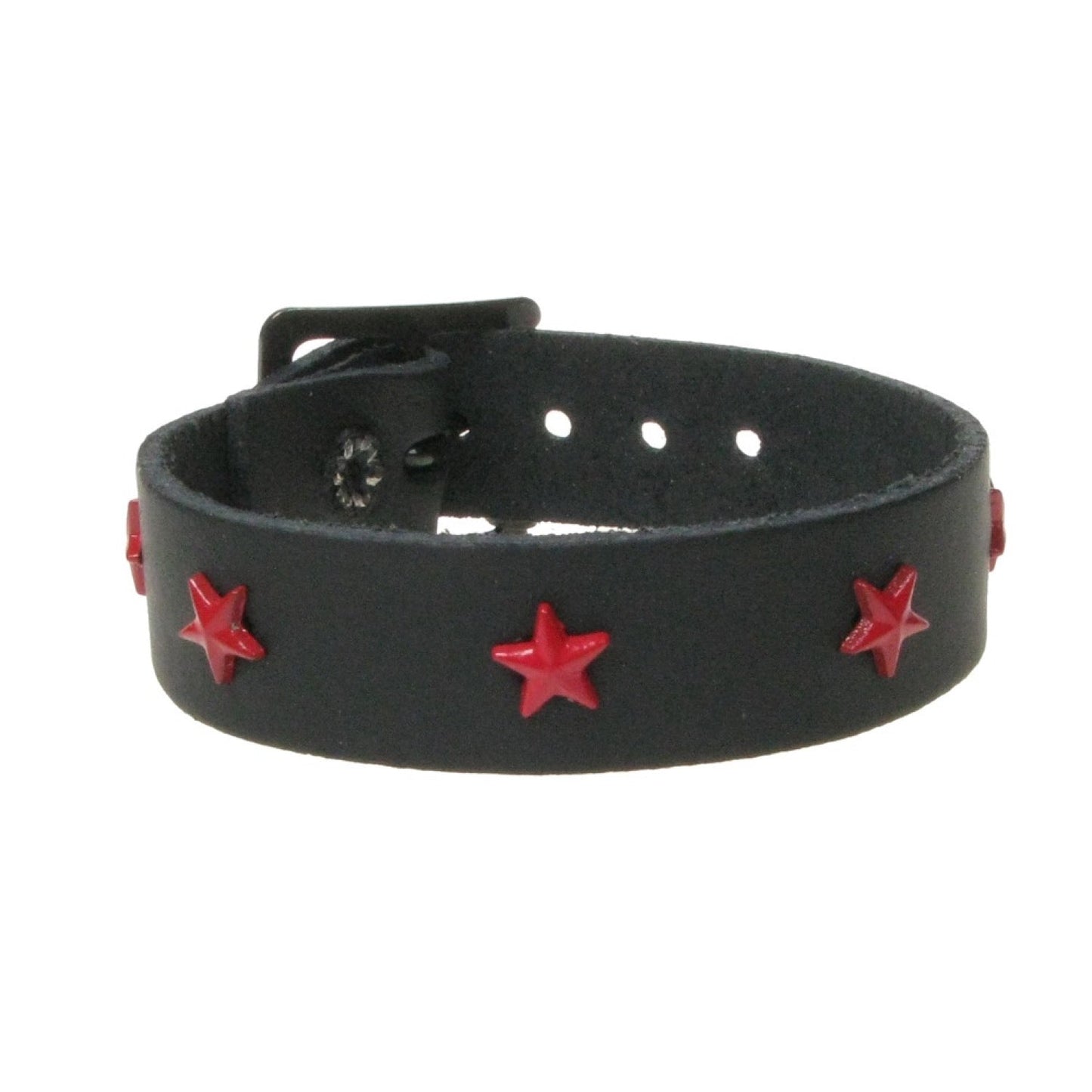 WB764 1 ROW SMALL STAR FITTING RED - BLACK Leather Wristband