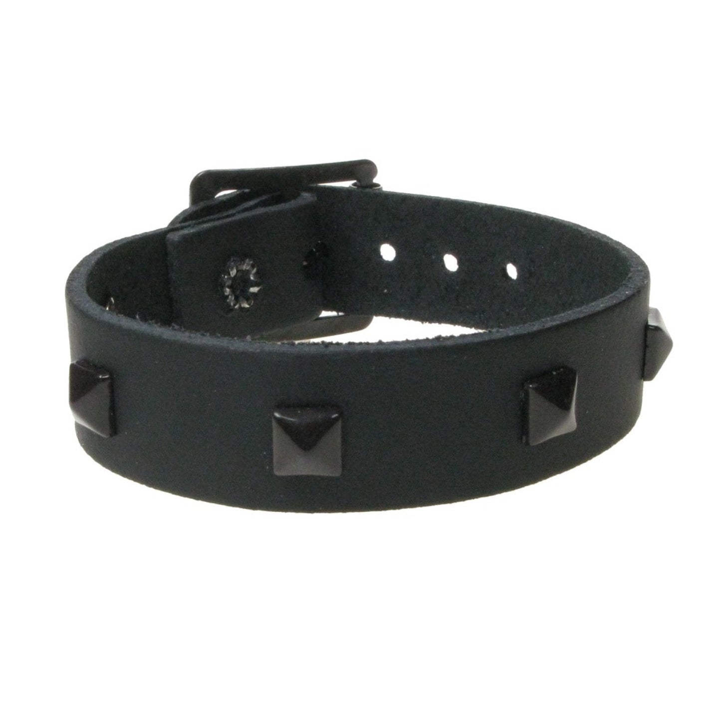 WB773 1 Row Small Pyramid Black Stud Leather Wristband