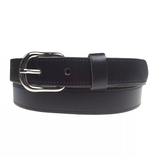 1" (25mm) Brown Leather Belt Curved Silver Buckle