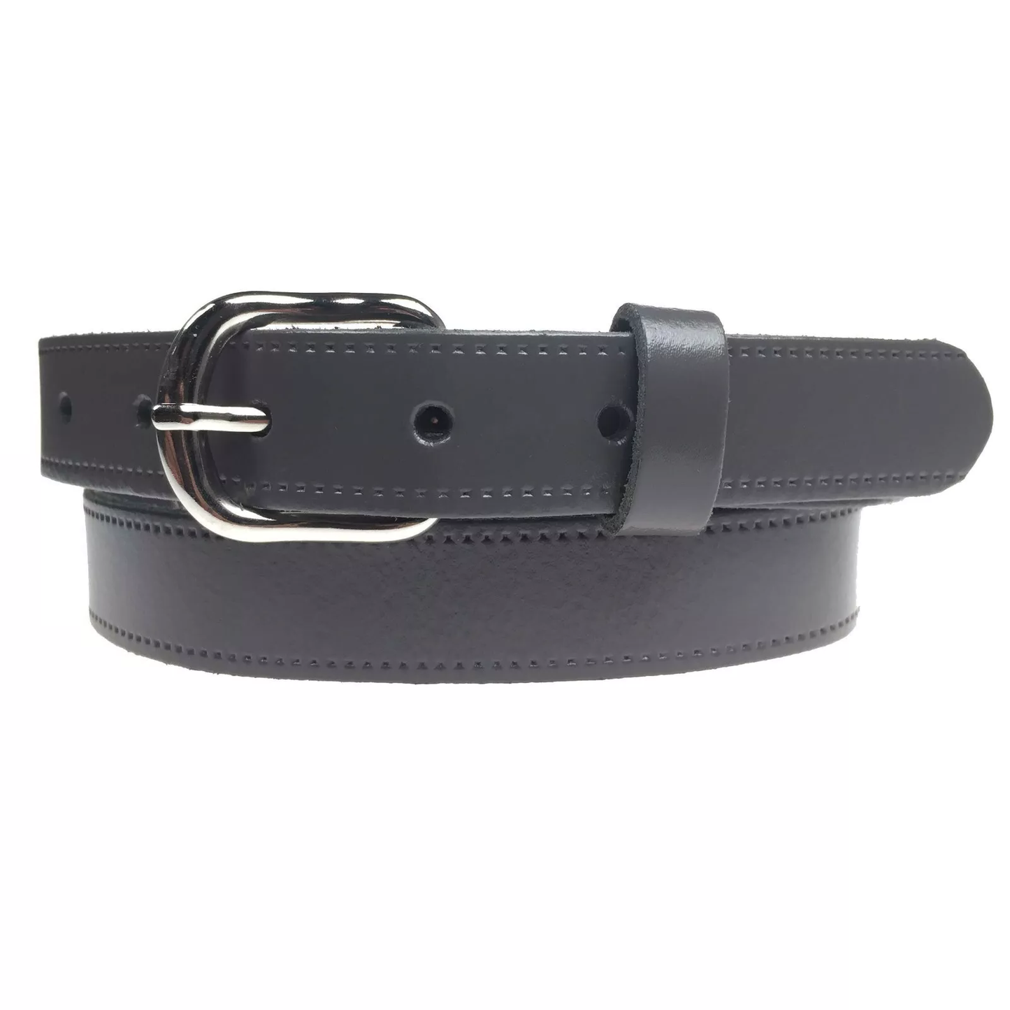 1" (25mm) Grey Leather Belt Curved Silver Buckle
