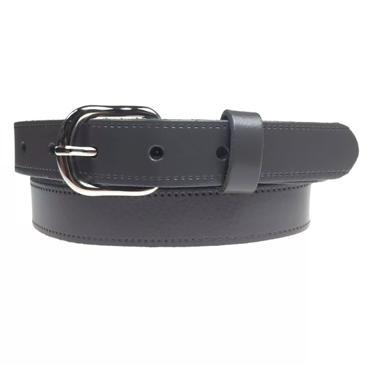 1" (25mm) Grey Leather Belt Curved Silver Buckle