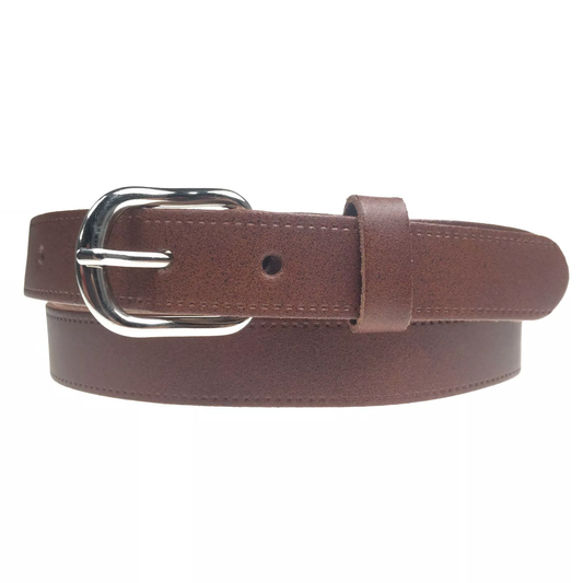 1" (25mm) Tan Leather Belt Curved Silver Buckle
