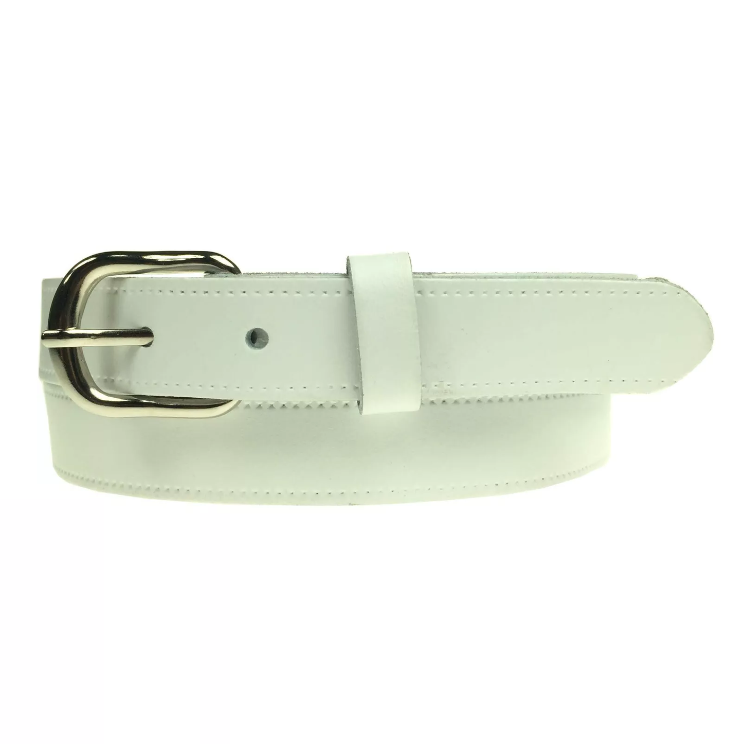 1" (25mm) Cream Leather Belt Curved Silver Buckle