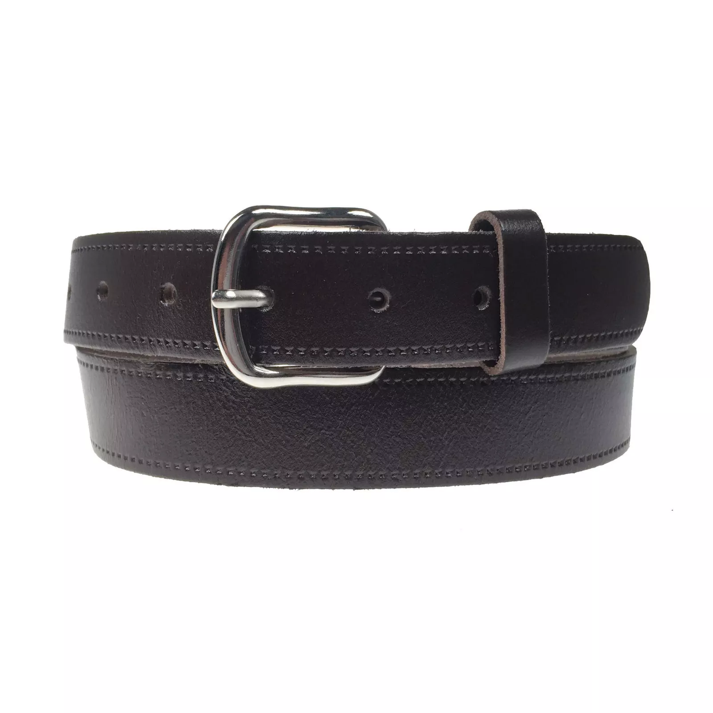 1.25" (30mm) Brown Leather Belt Curved Silver Buckle