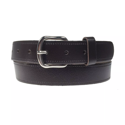 1.25" (30mm) Brown Leather Belt Curved Silver Buckle