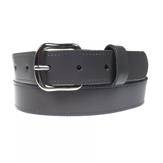 1.25" (30mm) Grey Leather Belt Curved Silver Buckle