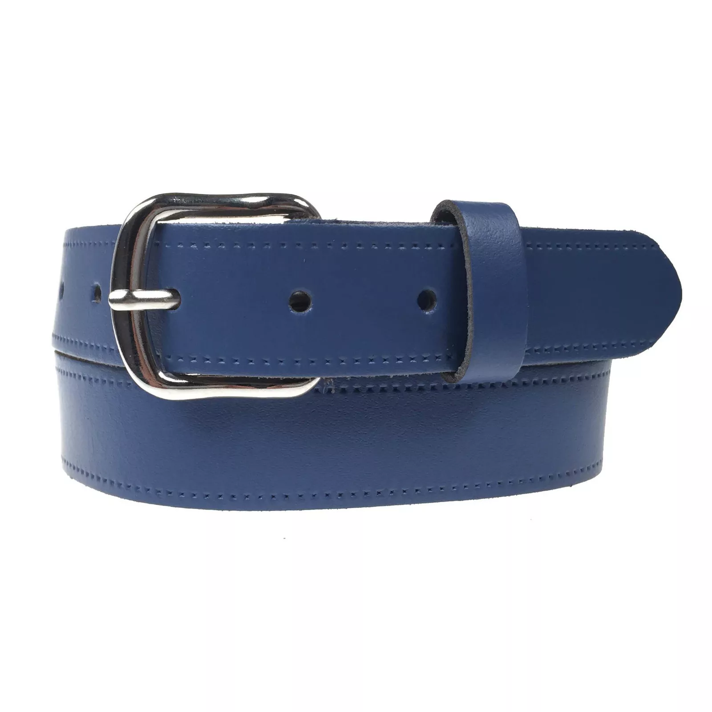 1.25" (30mm) Burgundy Leather Belt Curved Silver Buckle