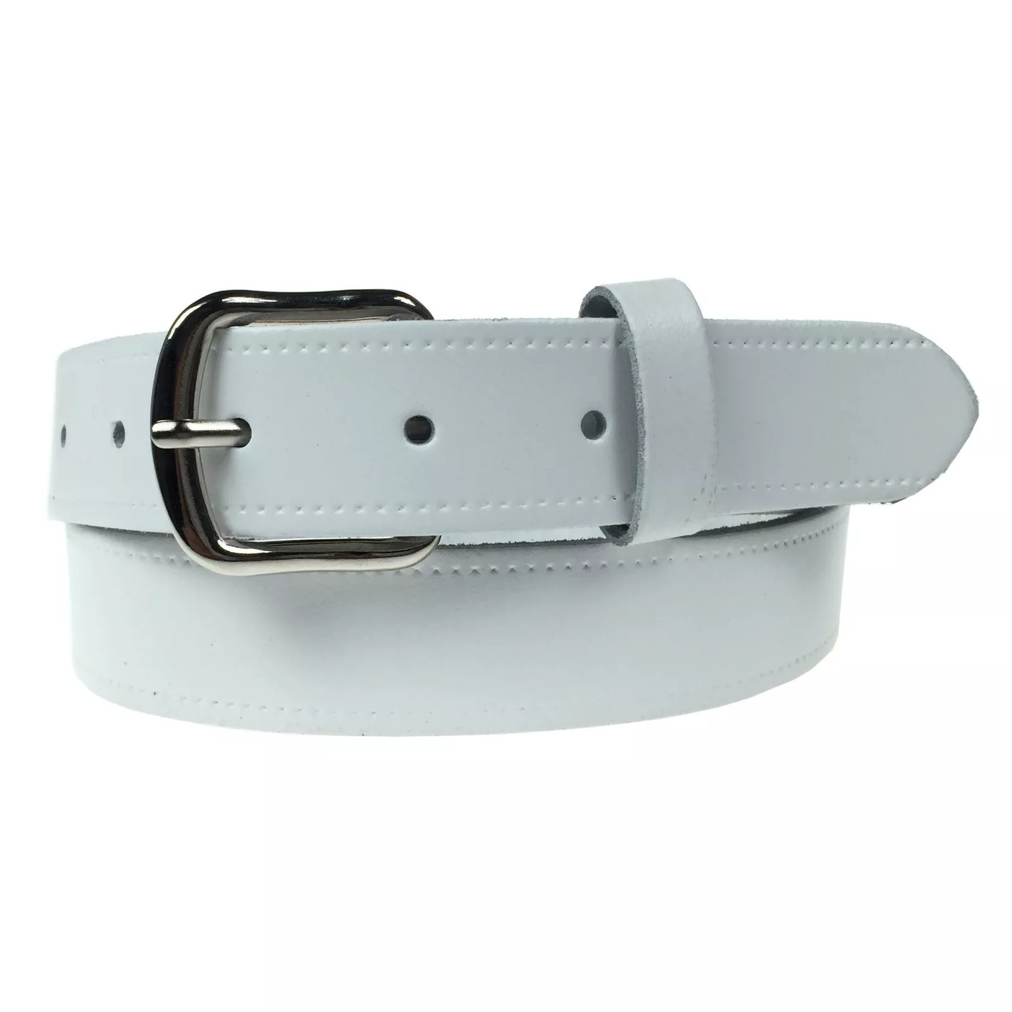 1.25" (30mm) White Leather Belt Curved Silver Buckle