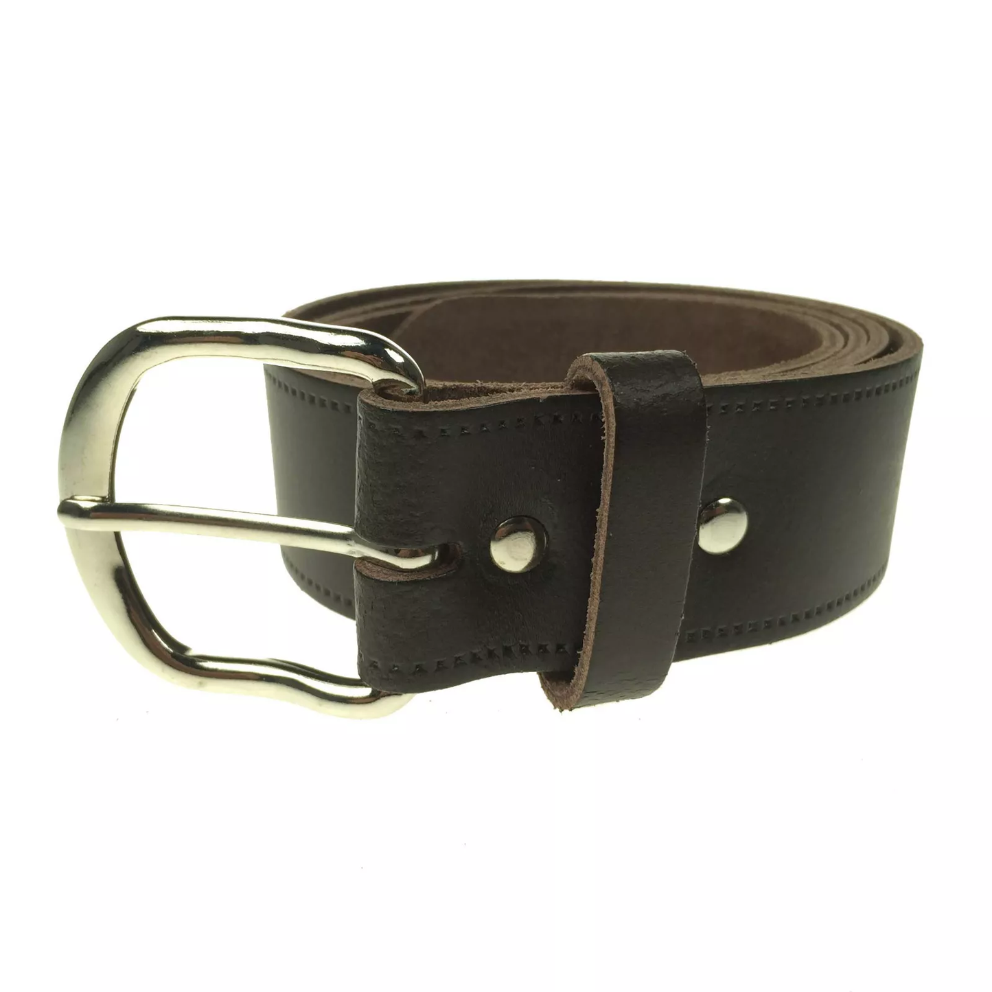 1.5" (38mm) Brown Leather Belt Curved Silver Buckle