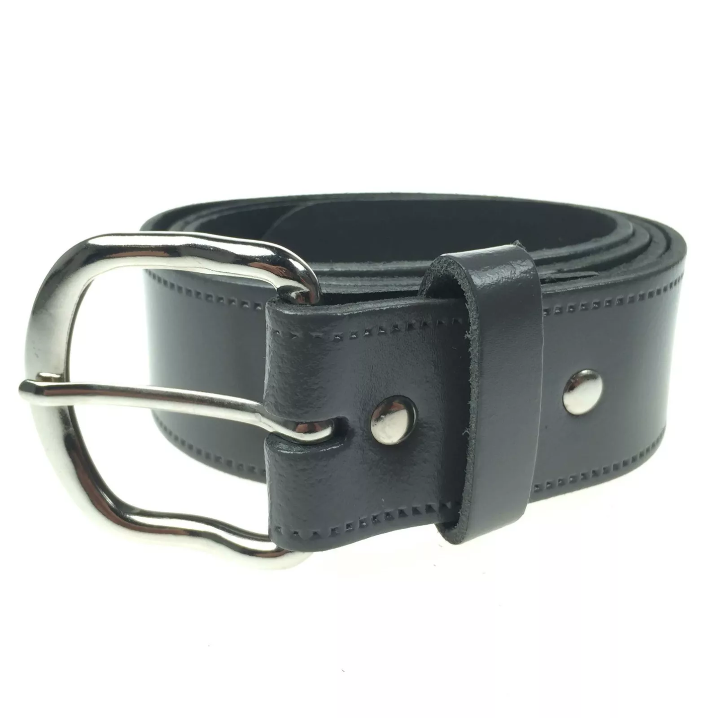 1.5" (40mm) Curved Silver Buckle Classic Leather Belt