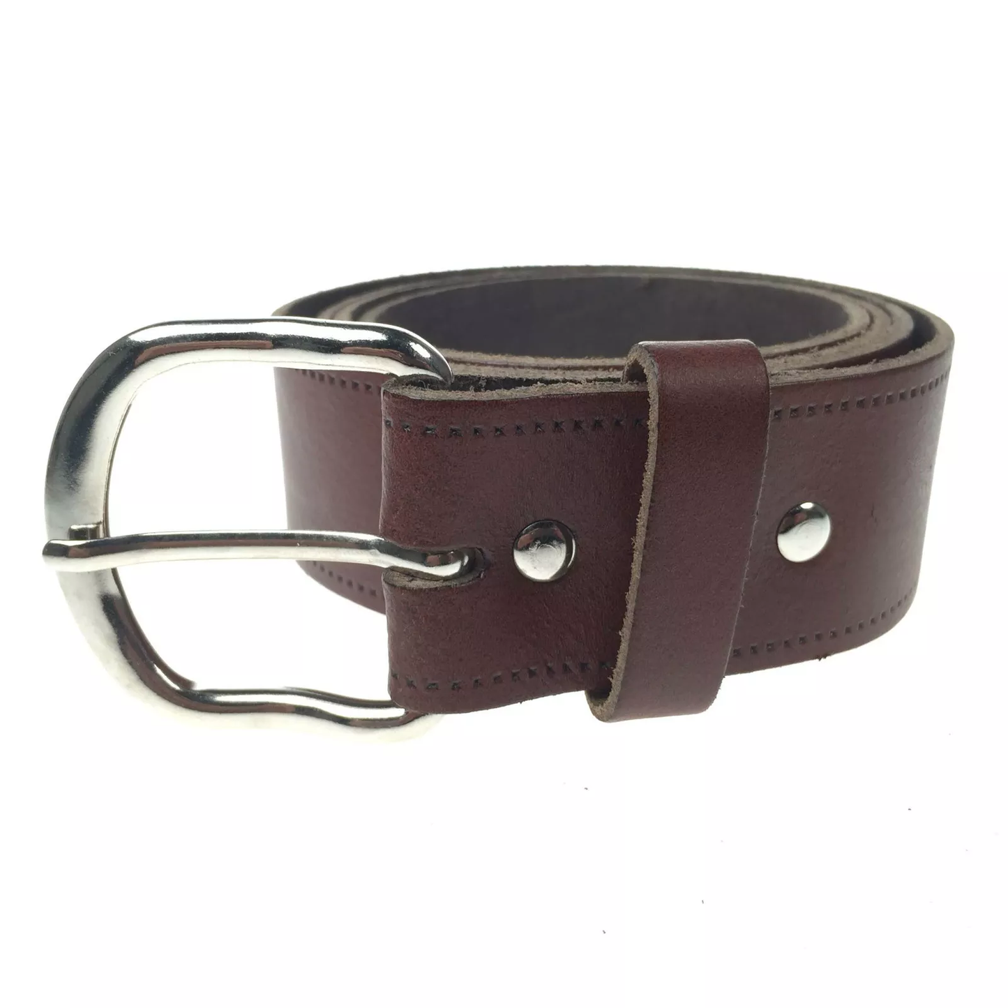 1.5" (40mm) Curved Silver Buckle Classic Leather Belt